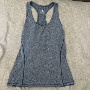 blue and gray athletic tank tops